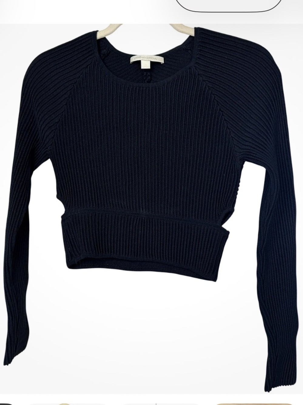 Jonathan Simkhai Ribbed Cropped Sweater Long Sleeve Cutout Back Knit Top XS